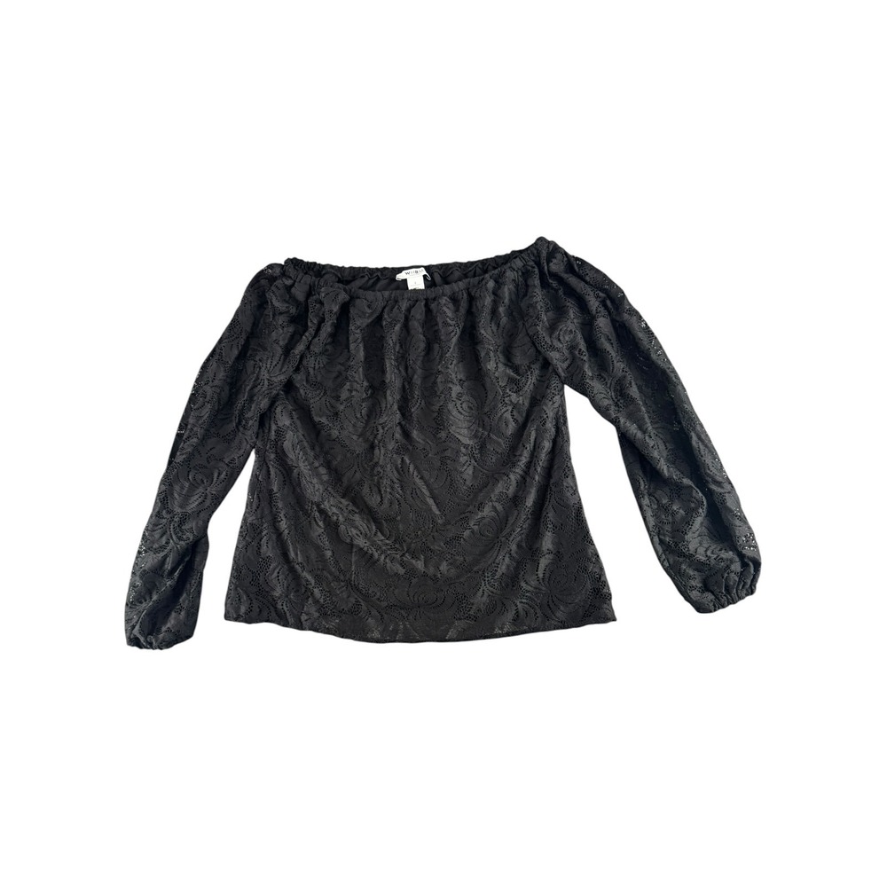WHBM White House Black Market Black Floral Lace Off Shoulder Top Small LS